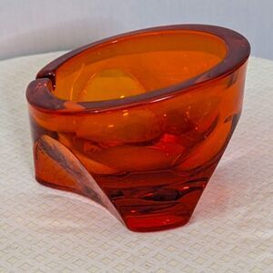 Vintage Viking Glass Ashtray Atomic Orbit Persimmon Tripod Mid Century MCM Retro